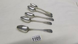 A set of 5 George IV Scottish silver spoons, HM Edinburgh 1825.26, maker's mark JH, approx.