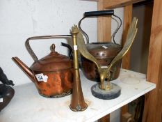 2 copper kettles,