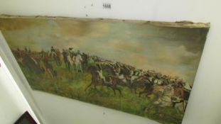 An unframed oil on canvas of Napoleon and mounted cavalry canvas,