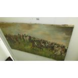 An unframed oil on canvas of Napoleon and mounted cavalry canvas,