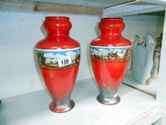 Pair of 1930's Kew vases with coaching scenes