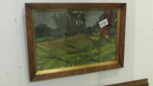 An oil on board landscape with trees,