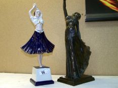 Resin art deco style figure and ceramic lady dancer