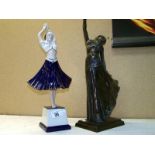 Resin art deco style figure and ceramic lady dancer