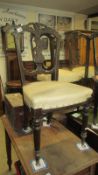 3 Victorian carved dining chairs with leather seats