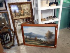 Pier Mirror and oil on canvas of shepherd with sheep