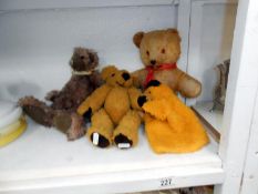 3 collectors bears and a Sooty glove puppet