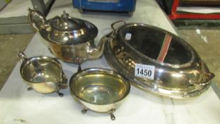 A silver plated 3 piece tea set and tureen