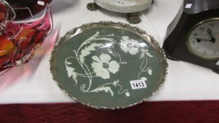 A Villeroy and Boch art nouveau porcelain tray with silver plated gallery