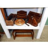 Mixed selection of wooden items inc. letter rack, book stands etc.
