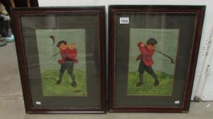 2 caricature golfing prints after Hassall