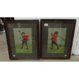 2 caricature golfing prints after Hassall