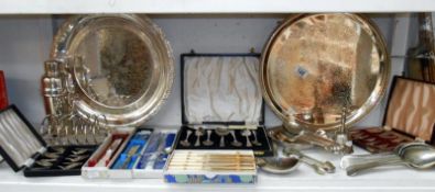 Mixed lot of silver plate inc. cased cutlery, cocktail shaker, toast rack etc.