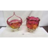 A good quality studio glass basket and vase