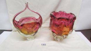 A good quality studio glass basket and vase