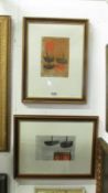 A pair of Cornish school abstracts in acrylics '3 boats St. Ives' signed J P 1979 and 'St.