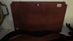 A cast metal railway sign 'Beware of Trains'
