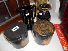 2 Port Meirion lidded jars and an unmarked jug and a vase