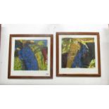 A pair of abstract lithographs, limited edition of 220, dated 1999,