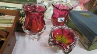 3 good quality studio glass vases