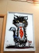 A framed & glazed caricature cat & mouse' signed