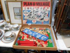 Boxed 1960's plan-a-village wooden building set by Good-Wood toys