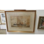 A framed and glazed watercolour of the cargo ship SS Flamingo (built in 1899 and sunk during WW1 in