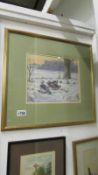 A good quality watercolour of pigeons in winter landscape signed Brian Wiggers