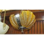 A Art Deco amber glass clam shell ceiling light