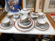 21 piece Funchbro tea set inc. tea cups featuring Geisha girls, tea pot, milk jug, sugar bowl etc.