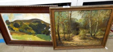 Oil on board of a landscape circa 1950/60's and an oil on board of a tree lined path by Ernest B