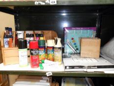 A mixed lot of art tools including varnish,