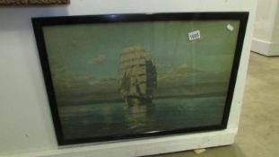 An antique marine print entitled 'Off Tenerife' label to back