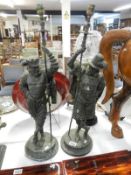 A pair of 19th century cast metal gas table lamp bases (early conversion to electric) Pikemen