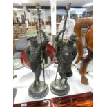 A pair of 19th century cast metal gas table lamp bases (early conversion to electric) Pikemen