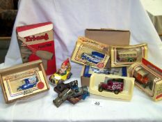 A collection of die-cast toys, Tri-ang toy hairdryer in a box etc.