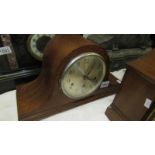 A 1930's oak Westminster chime Napoleon hat mantel clock