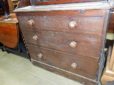A Victorian pine 3 drawer chest of drawers