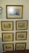 A set of 6 framed and glazed architectural watercolours and a nautical scene