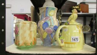 A Beswick vase and 2 teapots