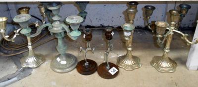 Pair of art deco figure candlesticks and 4 candleabra