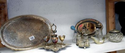 Quantity of silver plate inc. cruet set, egg cup stand, perfume bottles etc.