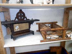 Carved mahogany mirror back wall bracket/shelves and bamboo shelves