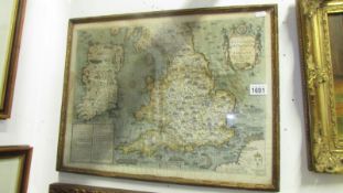 A John Speed antique map on the invasions of England and Ireland with a brief description of the