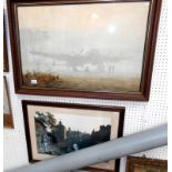 Print of Lancaster bomber aeroplane at dawn after Coulson and print of Lincoln High Bridge Glory