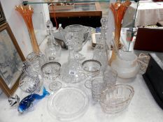 Quantity of glass inc. Victorian decanters, silver topped jars, Austrian M.O.P. vases etc.