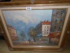 An oil painting of Paris with the Eiffel tower in the background signed Burnet