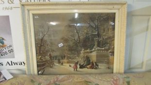 A large framed and glazed Victorian Snow scene print image 84cm x 58cm