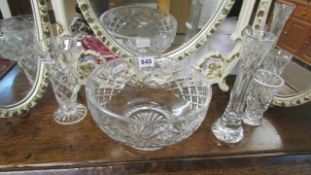 A cut glass bowl and 3 vases
