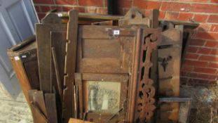 A quantity of wooden furniture components including organ top